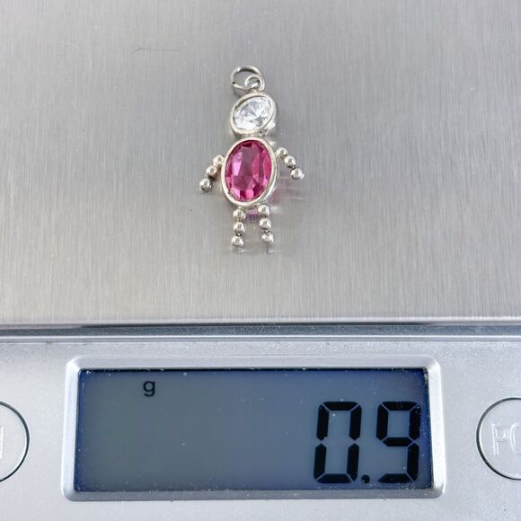 Sterling Silver 925 Pink & Clear Cubic Zirconia Boy Pendant - Picture 5 of 6